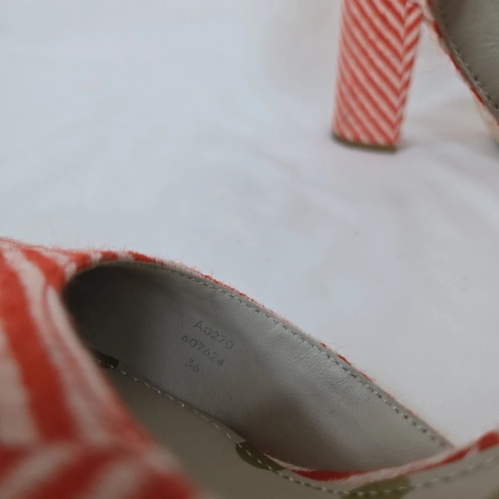 Boden Womens Evie Orange Ivory Stripe Fabric Buckle Mary Jane Pumps EU 36/5.5 US